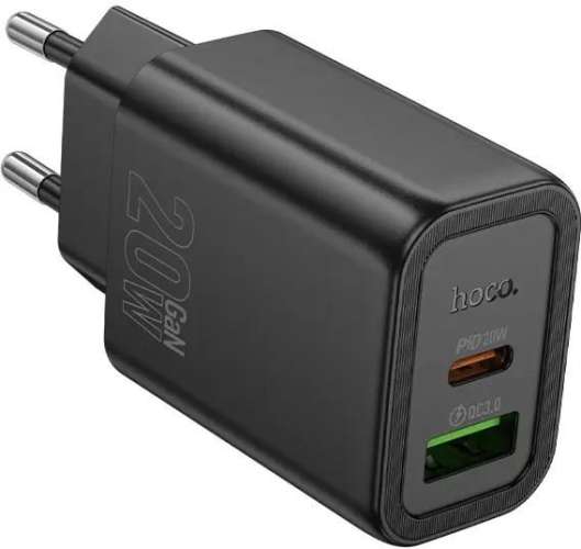 Сетевое зарядное устройство Hoco N61 Gentle,  USB + USB type-C,  20Вт,  3A,  черный [44235]